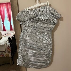 Zara Silver Ruffle Dress
